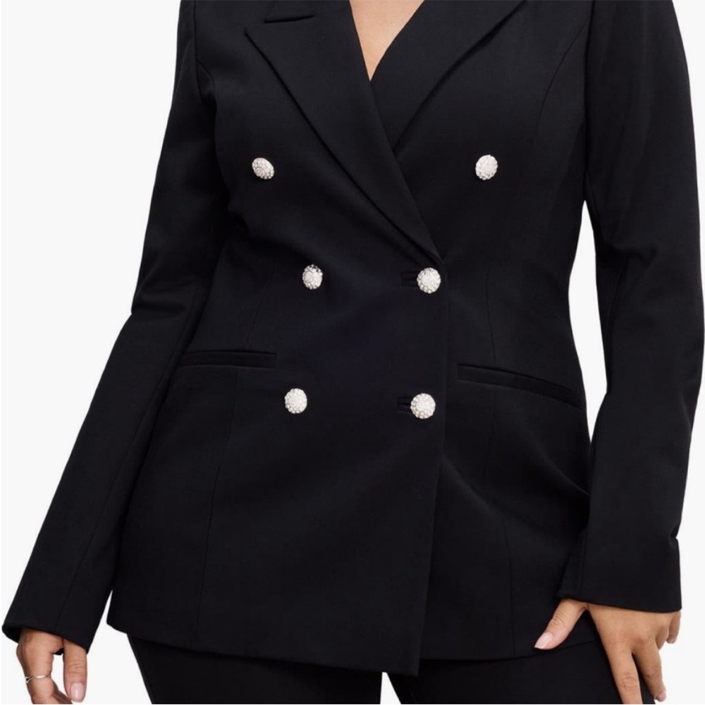 NWT Good American Black Blazer with Silver Cubic Zirconia Sparkle Buttons